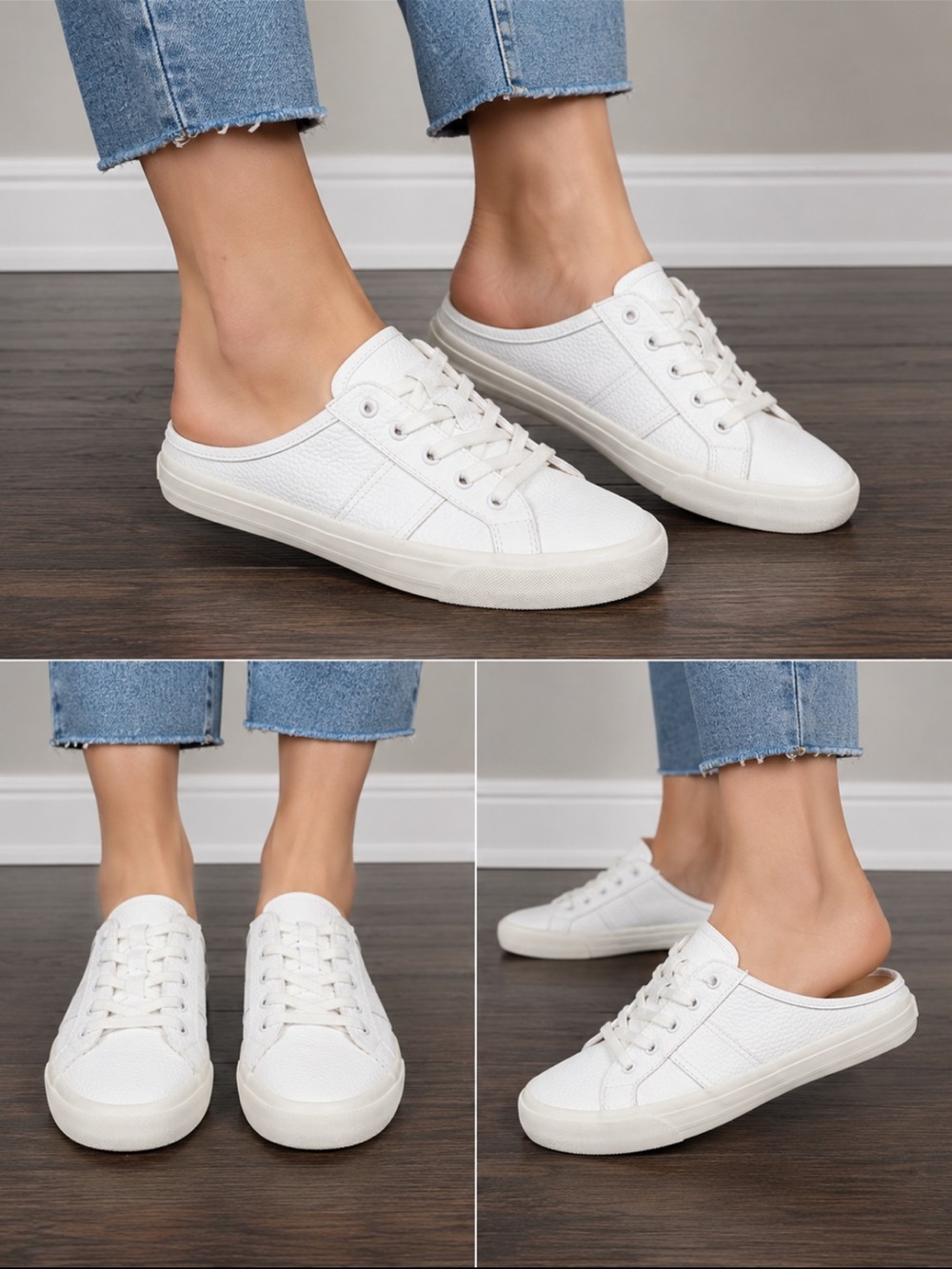 Crown Vintage Floraine Mule Sneakers Women’s Size 7 White Leather Slip On Shoes